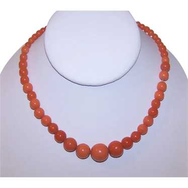 Art Deco 23" Faux Coral Celluloid Necklace with 1… - image 1