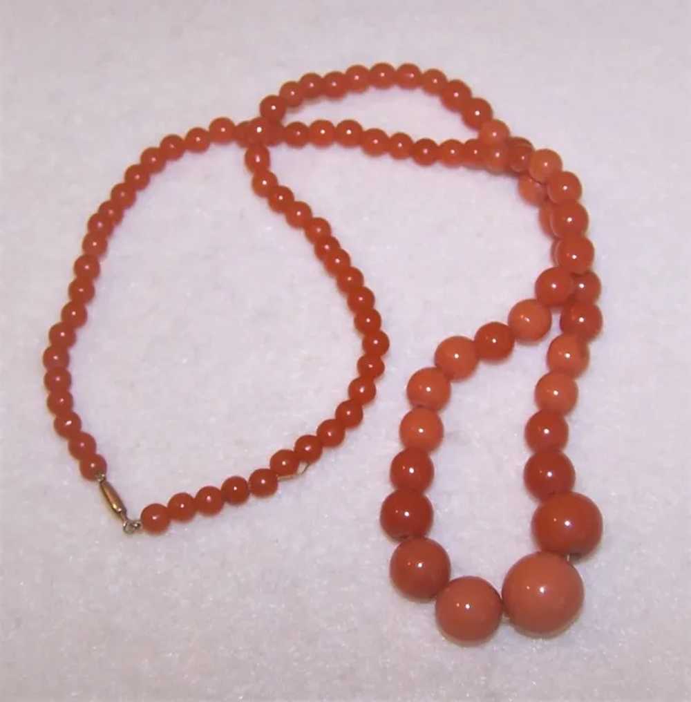 Art Deco 23" Faux Coral Celluloid Necklace with 1… - image 2
