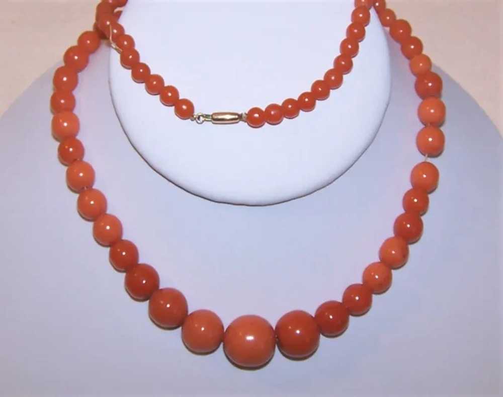 Art Deco 23" Faux Coral Celluloid Necklace with 1… - image 4