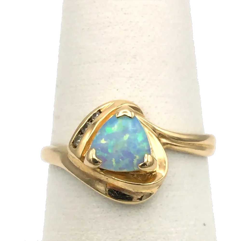 14K Lab Opal and Diamond ring - image 1