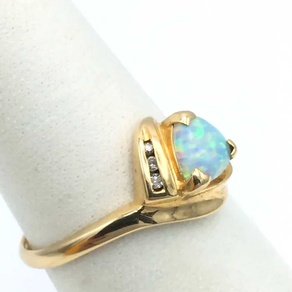 14K Lab Opal and Diamond ring - image 2