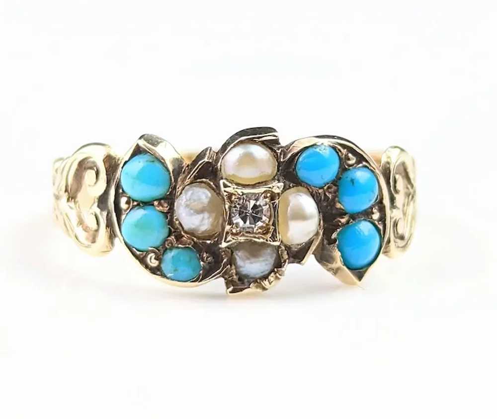 Antique Turquoise, split Pearl and Diamond ring, … - image 11