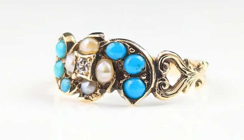 Antique Turquoise, split Pearl and Diamond ring, … - image 12