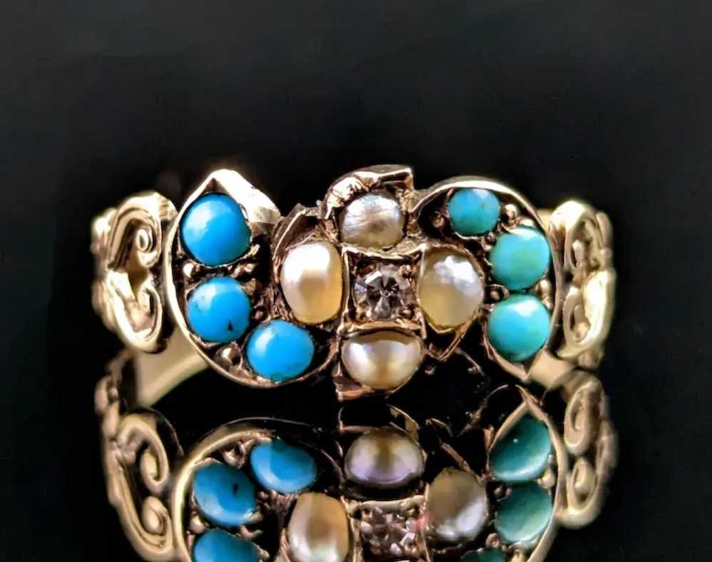 Antique Turquoise, split Pearl and Diamond ring, … - image 2