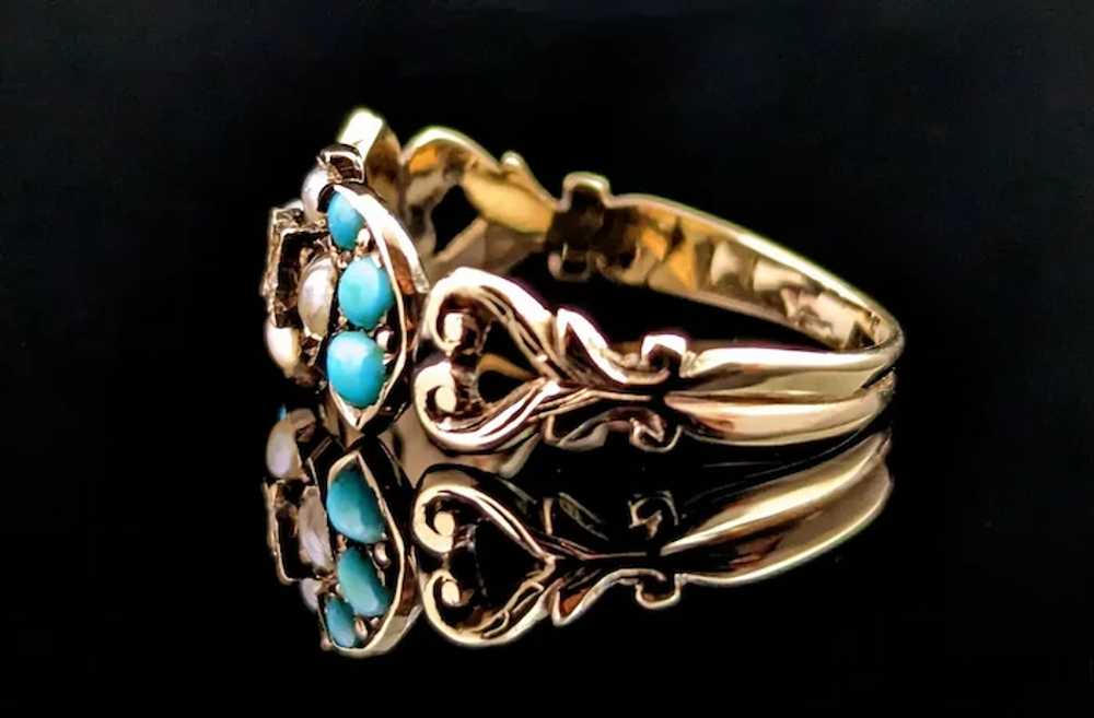 Antique Turquoise, split Pearl and Diamond ring, … - image 3