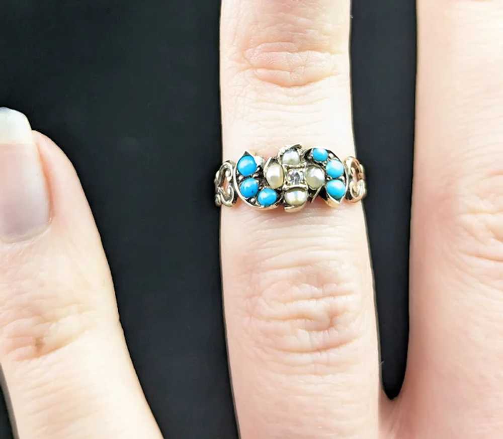 Antique Turquoise, split Pearl and Diamond ring, … - image 7