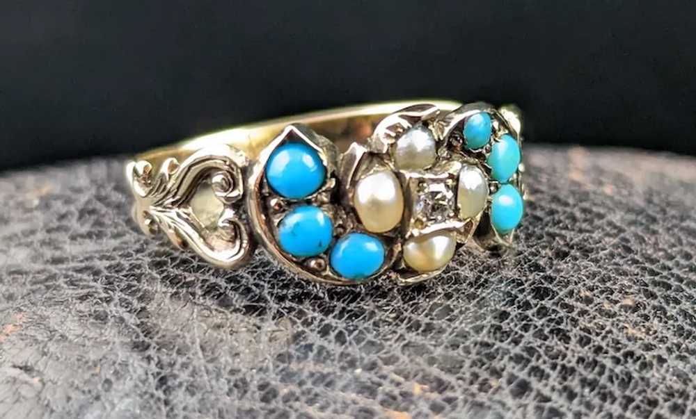 Antique Turquoise, split Pearl and Diamond ring, … - image 8