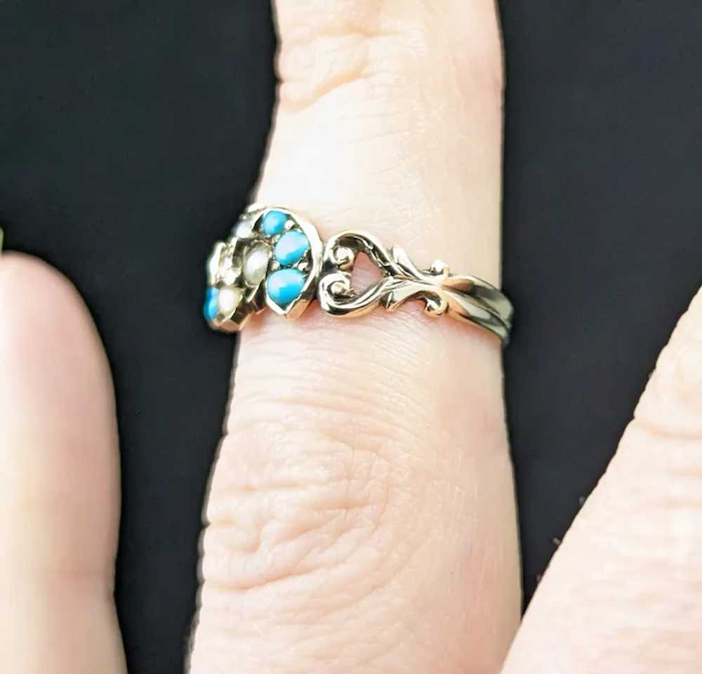 Antique Turquoise, split Pearl and Diamond ring, … - image 9