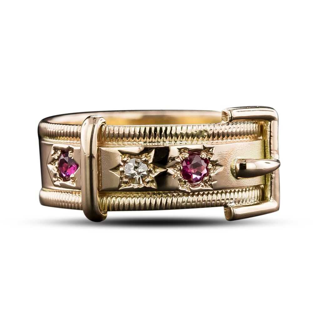 English Victorian Diamond and Ruby Buckle Ring - image 5