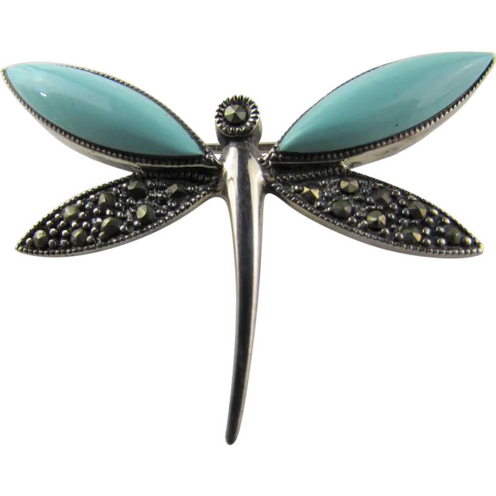 Sterling Silver Dragonfly in Faux Turquoise and M… - image 1