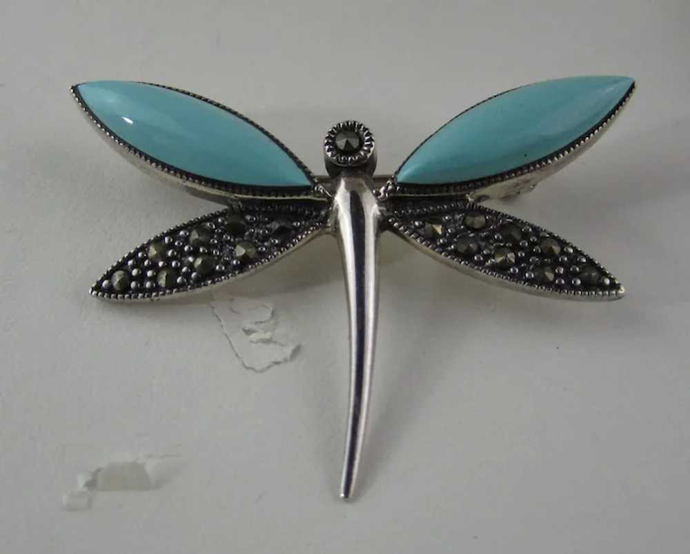 Sterling Silver Dragonfly in Faux Turquoise and M… - image 2