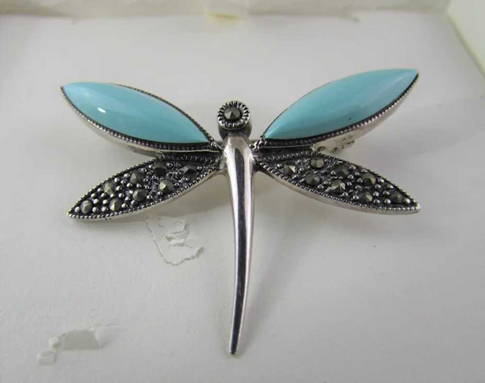 Sterling Silver Dragonfly in Faux Turquoise and M… - image 4