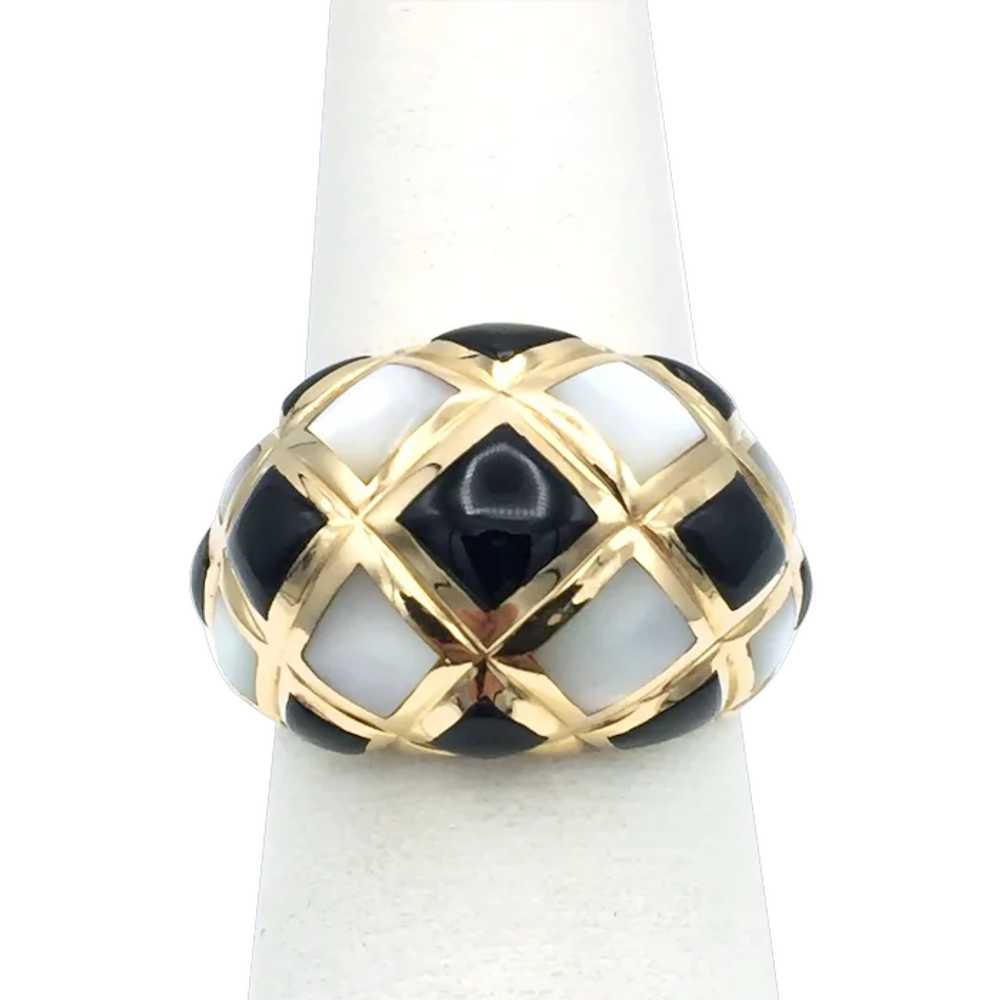 14K Kabana Mother of Pearl & Onyx Ring - image 1