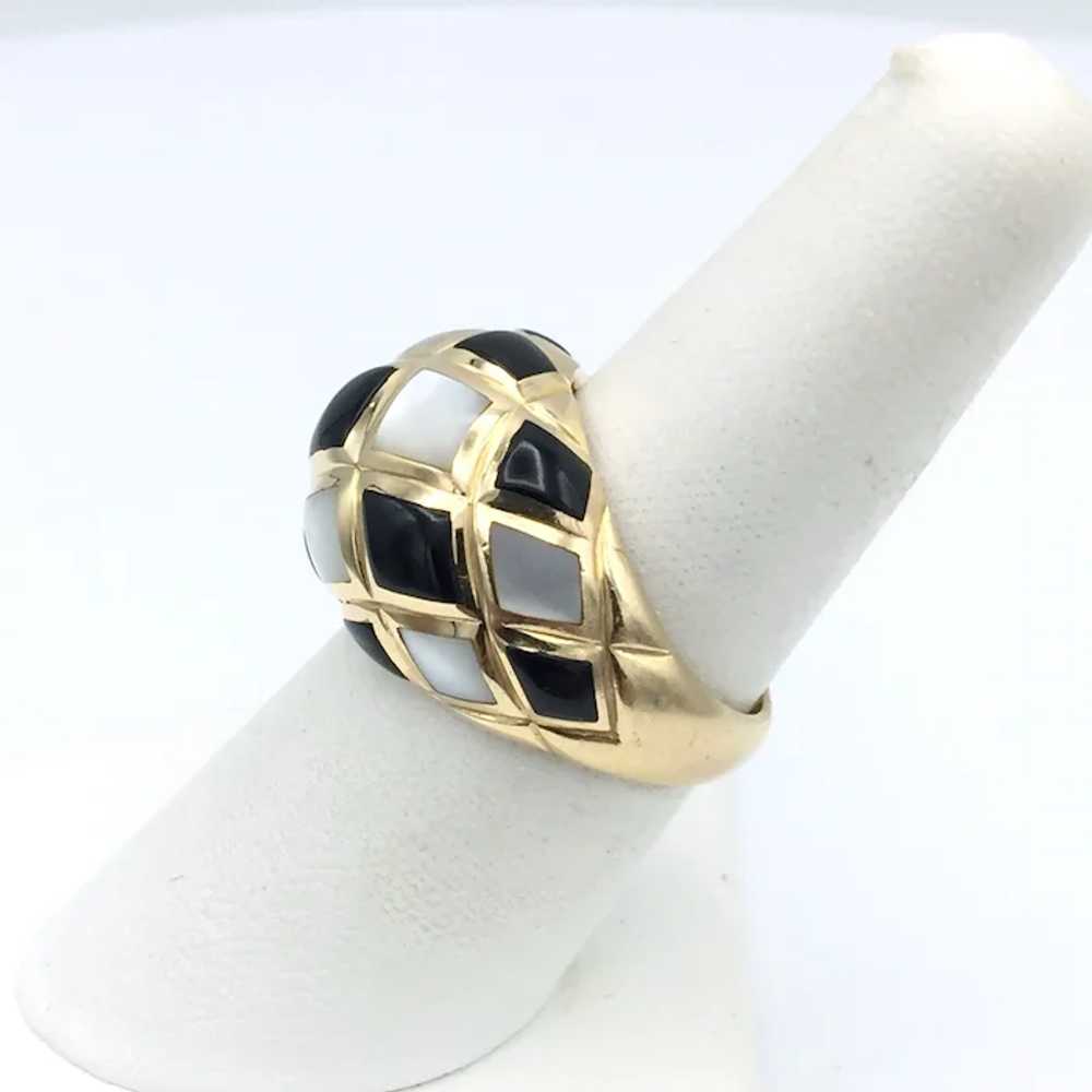 14K Kabana Mother of Pearl & Onyx Ring - image 2