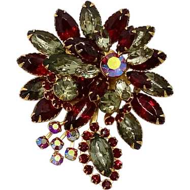 Large Red Rhinestone Pin Brooch Flower Swedgie AB… - image 1