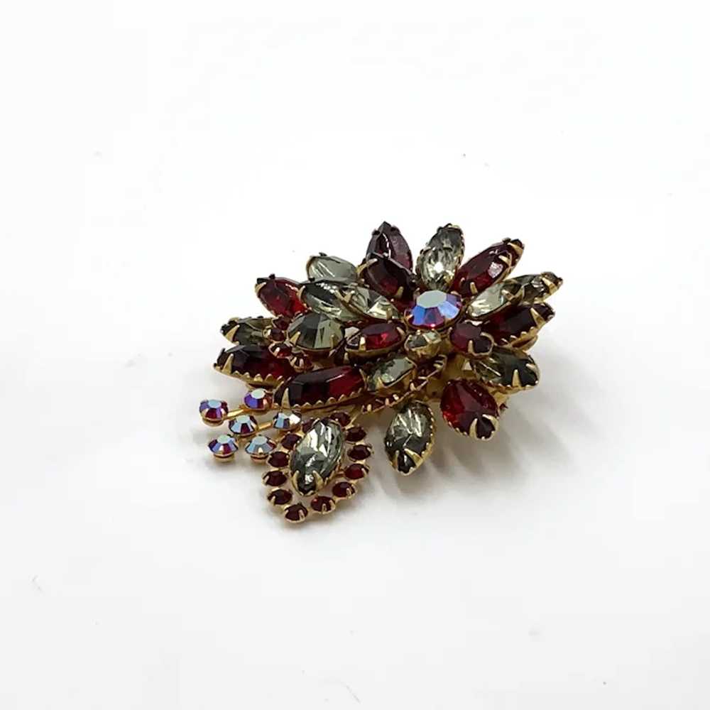 Large Red Rhinestone Pin Brooch Flower Swedgie AB… - image 3