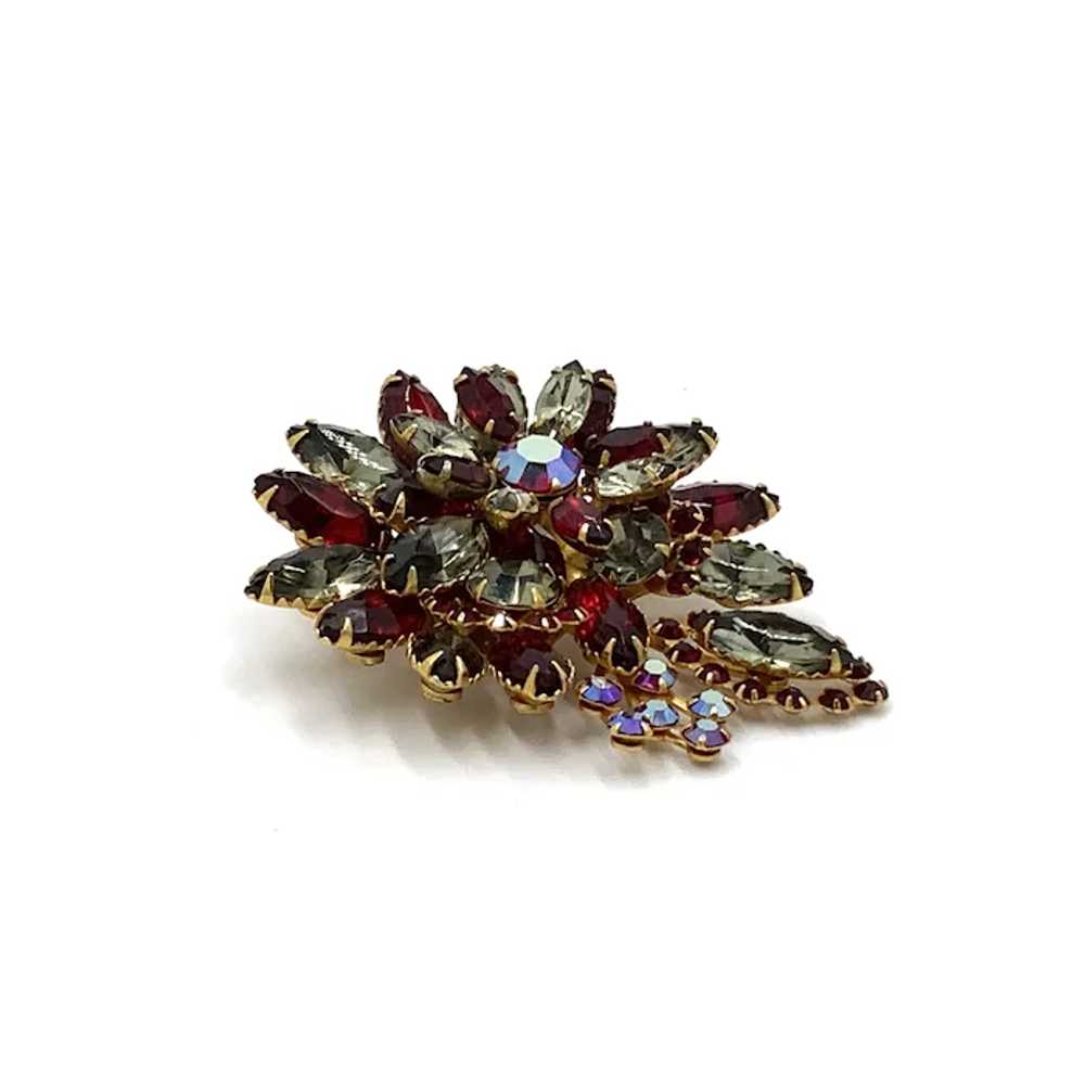 Large Red Rhinestone Pin Brooch Flower Swedgie AB… - image 5