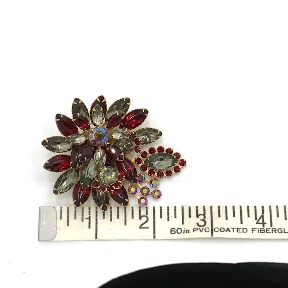 Large Red Rhinestone Pin Brooch Flower Swedgie AB… - image 9