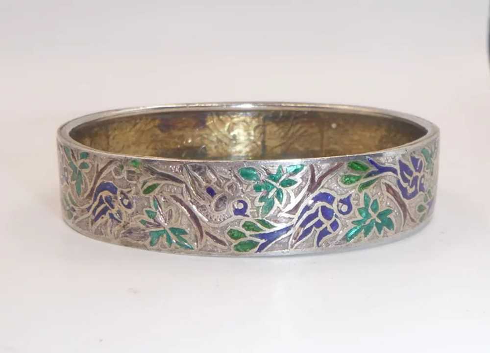 Vintage  East Indian Enameled Silver Bracelet - image 3