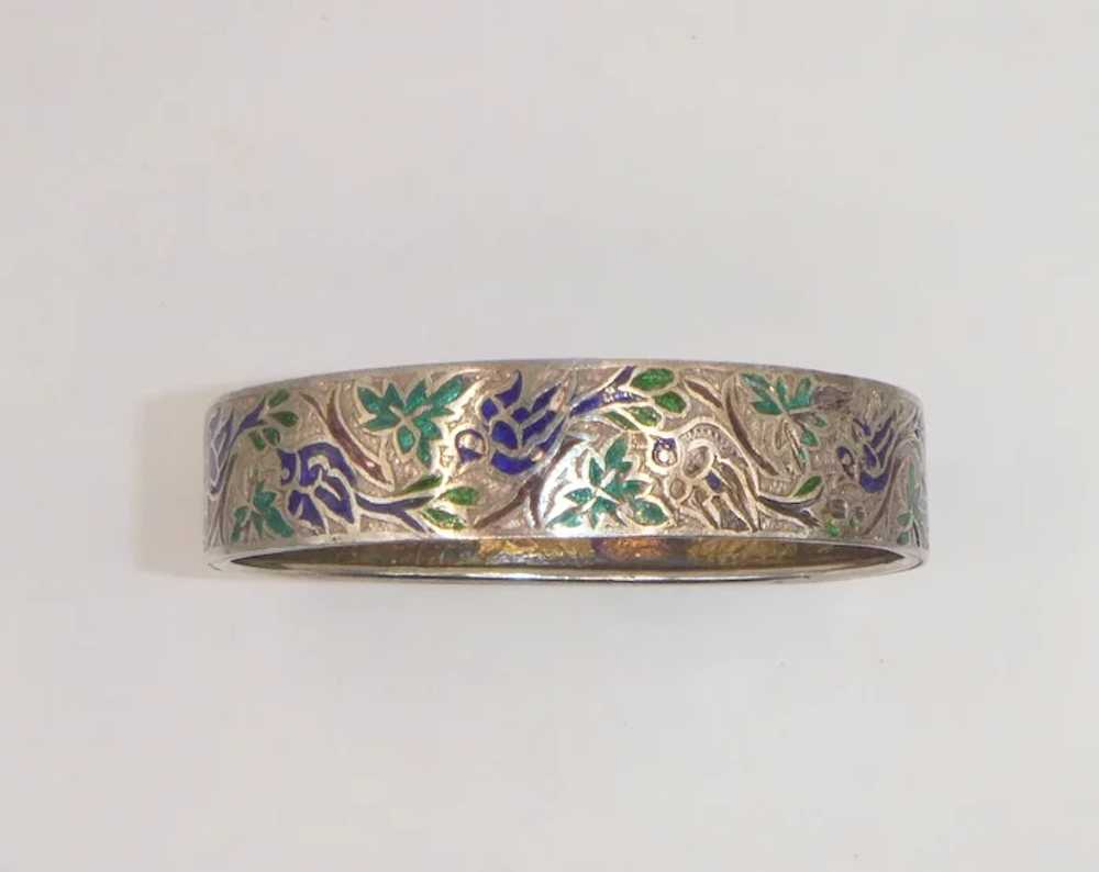 Vintage  East Indian Enameled Silver Bracelet - image 4