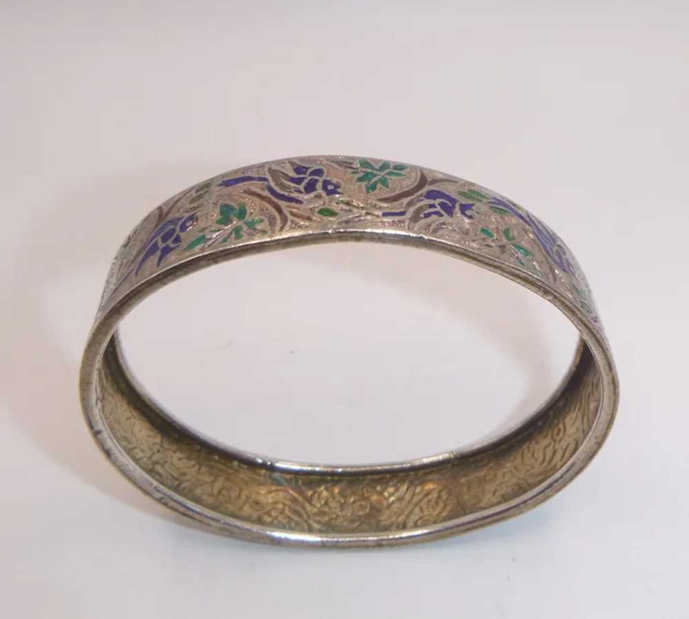 Vintage  East Indian Enameled Silver Bracelet - image 6