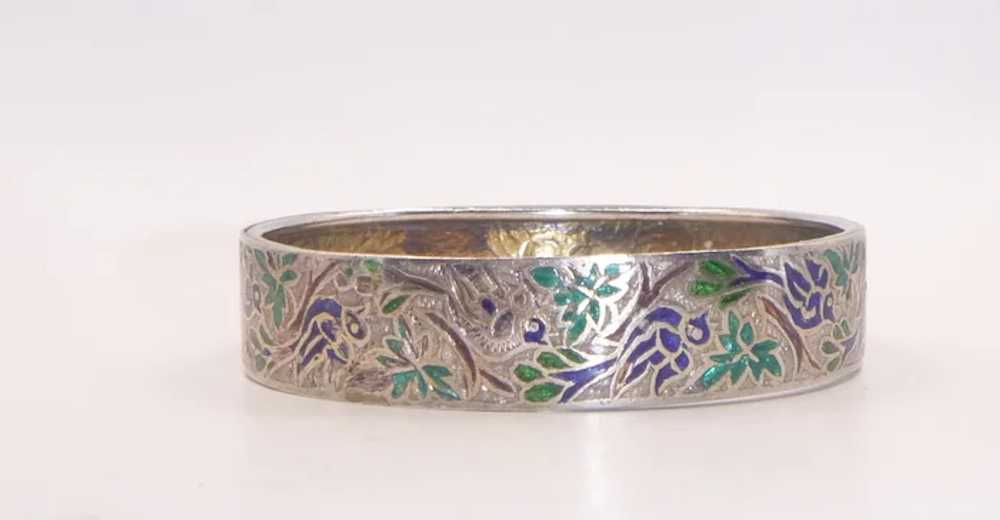 Vintage  East Indian Enameled Silver Bracelet - image 7
