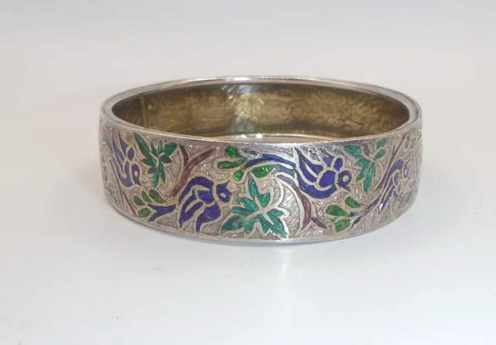 Vintage  East Indian Enameled Silver Bracelet - image 8