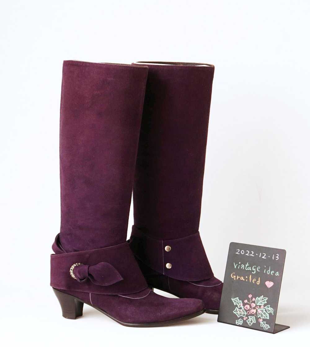 Anna Sui Anna Sui Purple Suede Leather Long Boots - image 2