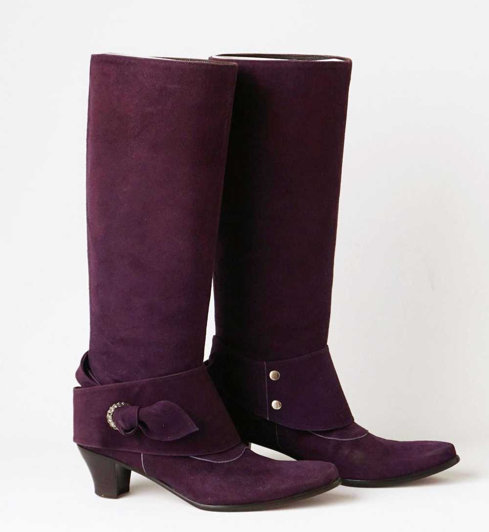 Anna Sui Anna Sui Purple Suede Leather Long Boots - image 5