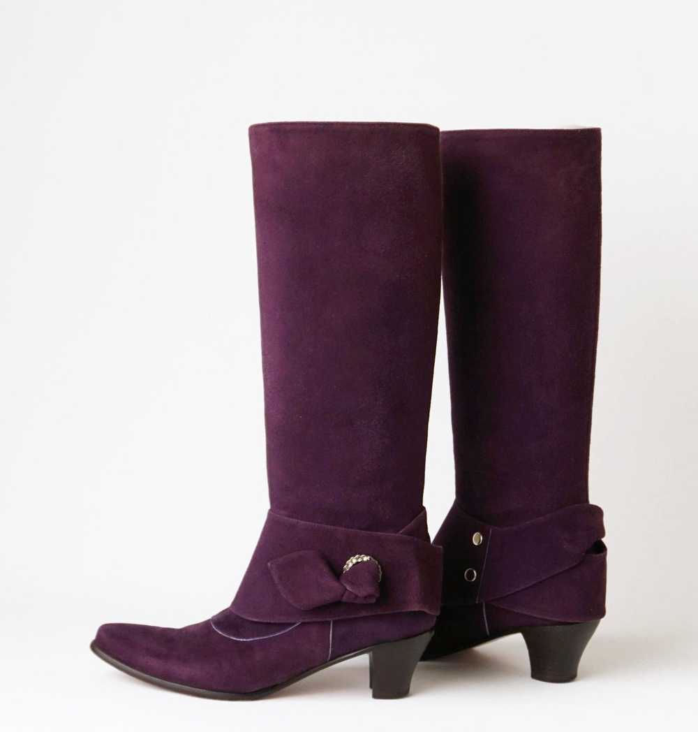 Anna Sui Anna Sui Purple Suede Leather Long Boots - image 6