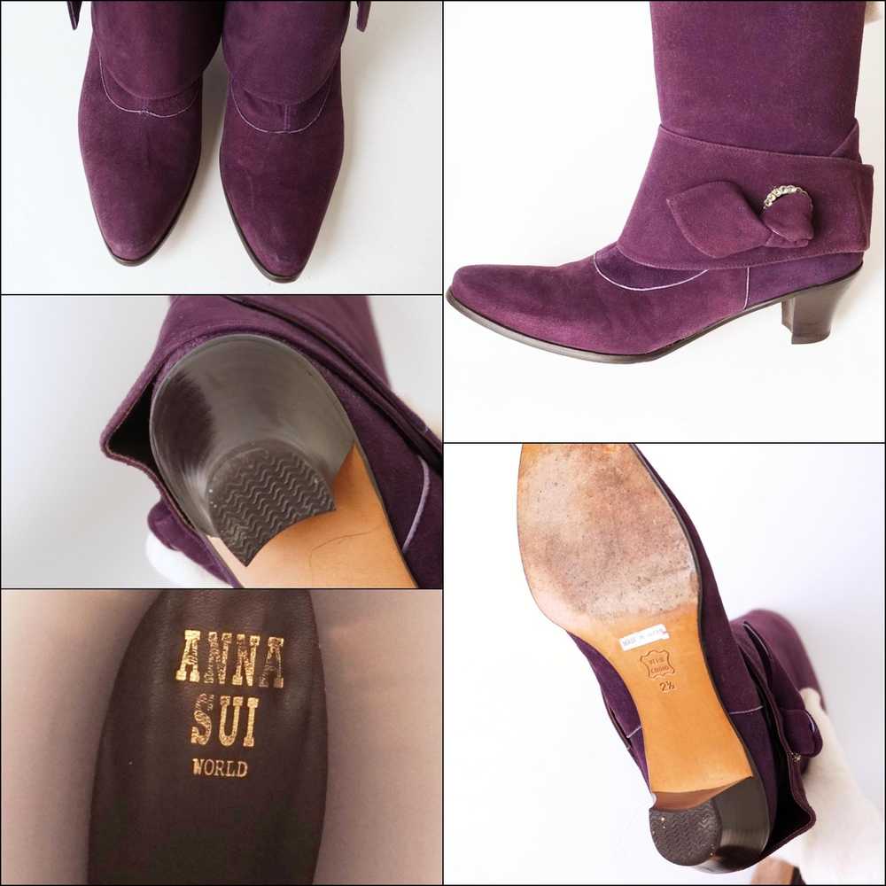 Anna Sui Anna Sui Purple Suede Leather Long Boots - image 8