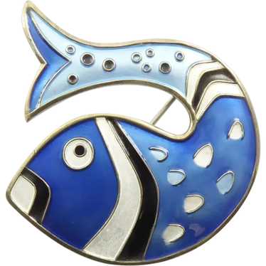 David-Andersen Blue Enamel Fish Brooch