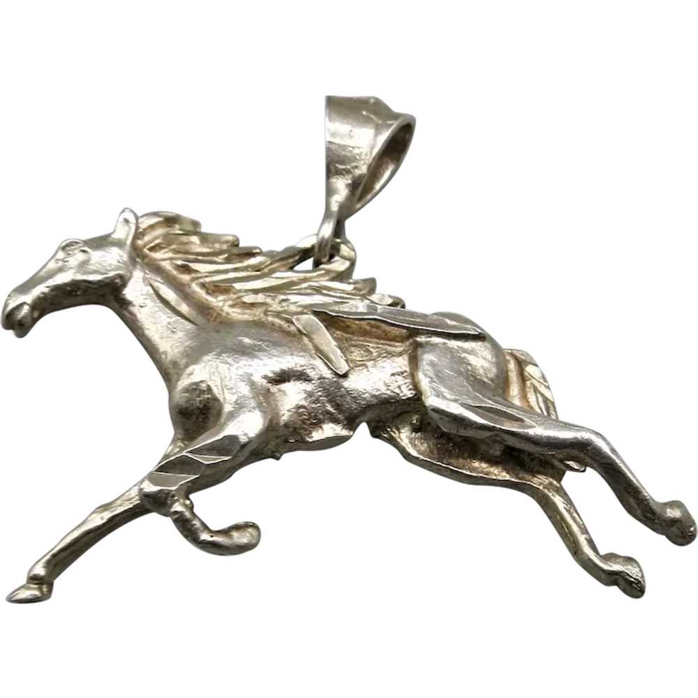 VINTAGE Sterling Large Horse Pendant  2 Inches Wi… - image 1