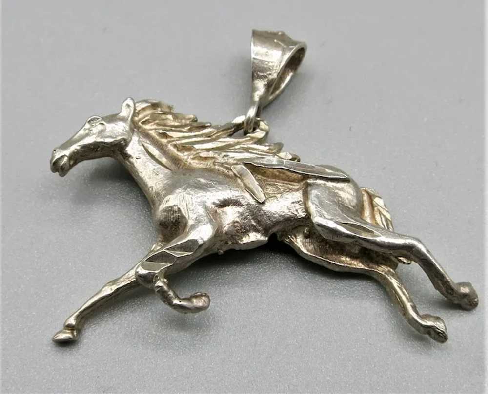 VINTAGE Sterling Large Horse Pendant  2 Inches Wi… - image 2