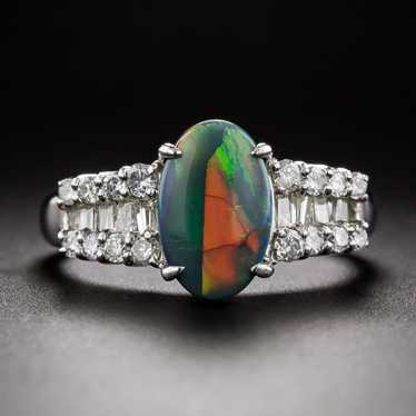 Estate Black Opal Three-Row Diamond Ring - image 1