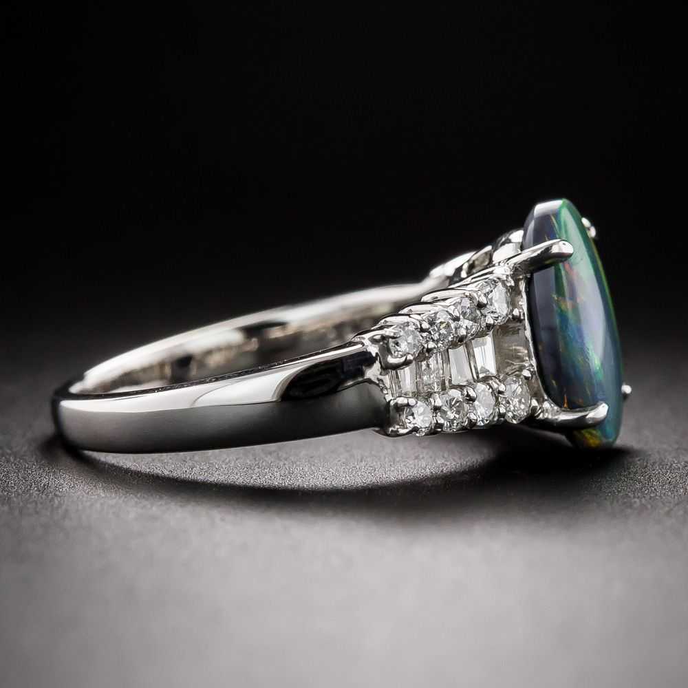Estate Black Opal Three-Row Diamond Ring - image 2
