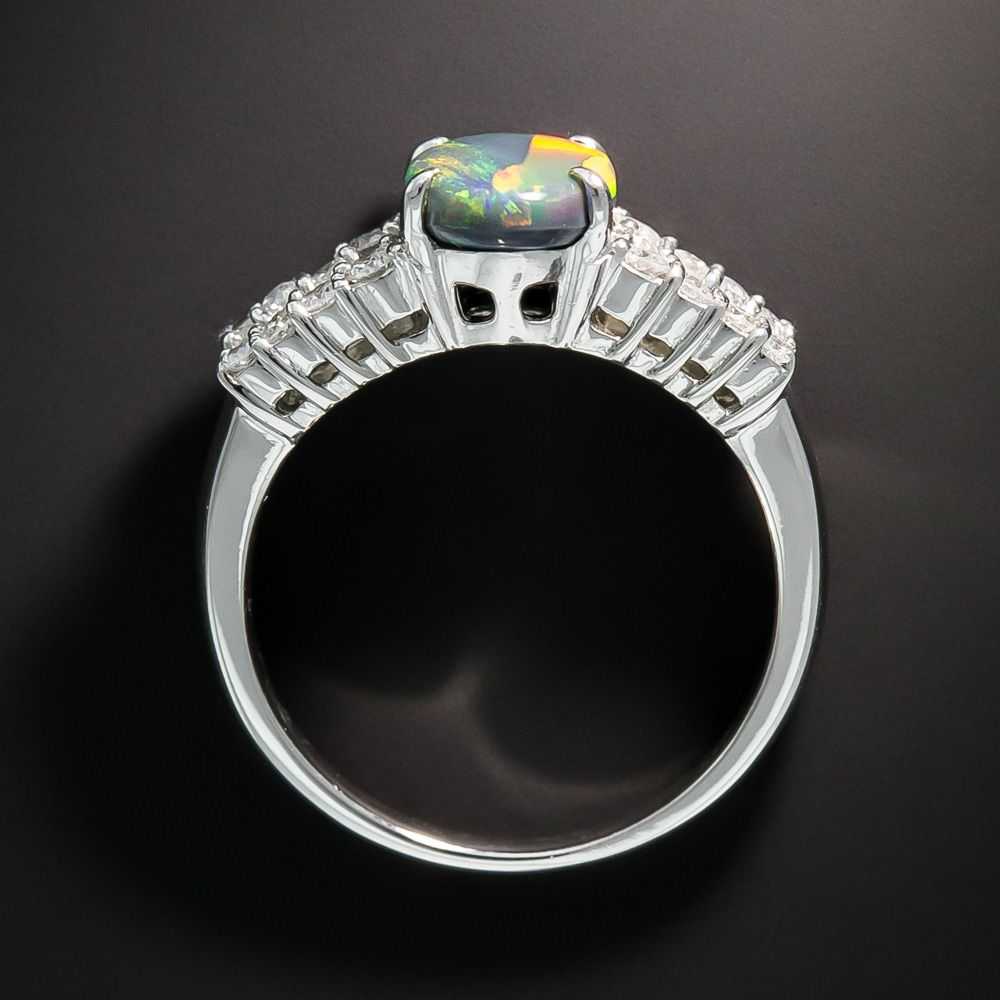 Estate Black Opal Three-Row Diamond Ring - image 3