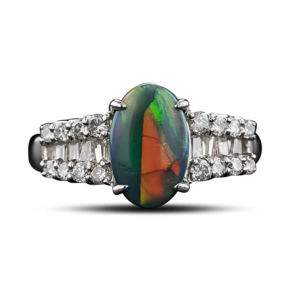 Estate Black Opal Three-Row Diamond Ring - image 4
