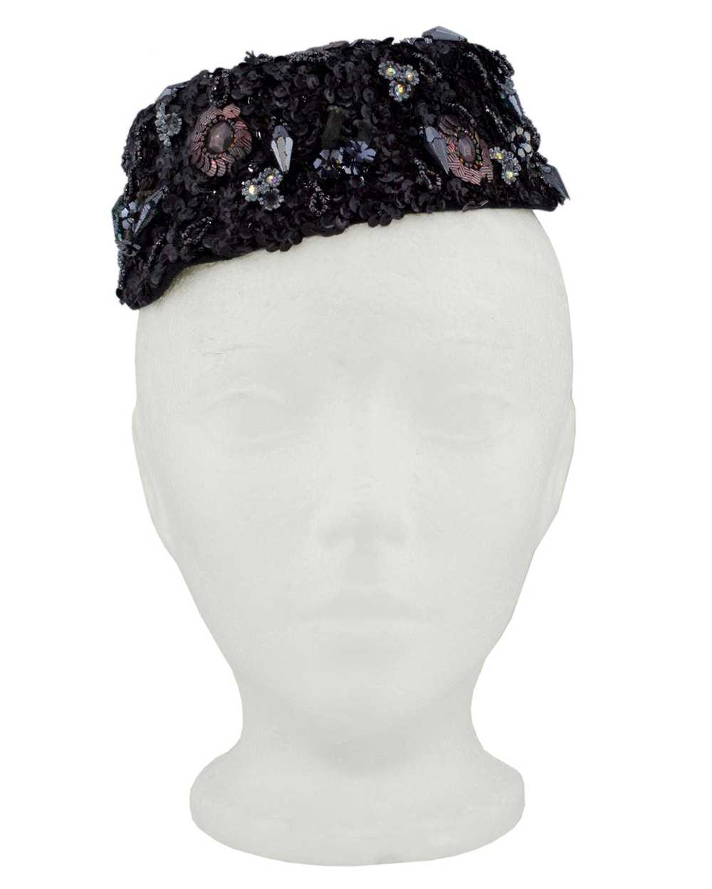 Schiaparelli Black Sequin & Beaded Evening Hat - image 1