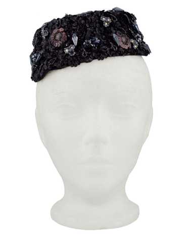 Schiaparelli Black Sequin & Beaded Evening Hat
