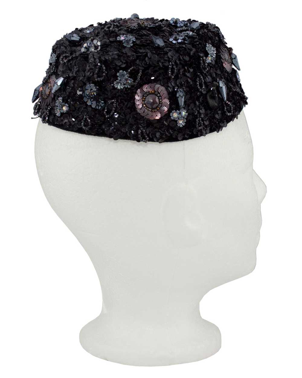 Schiaparelli Black Sequin & Beaded Evening Hat - image 2