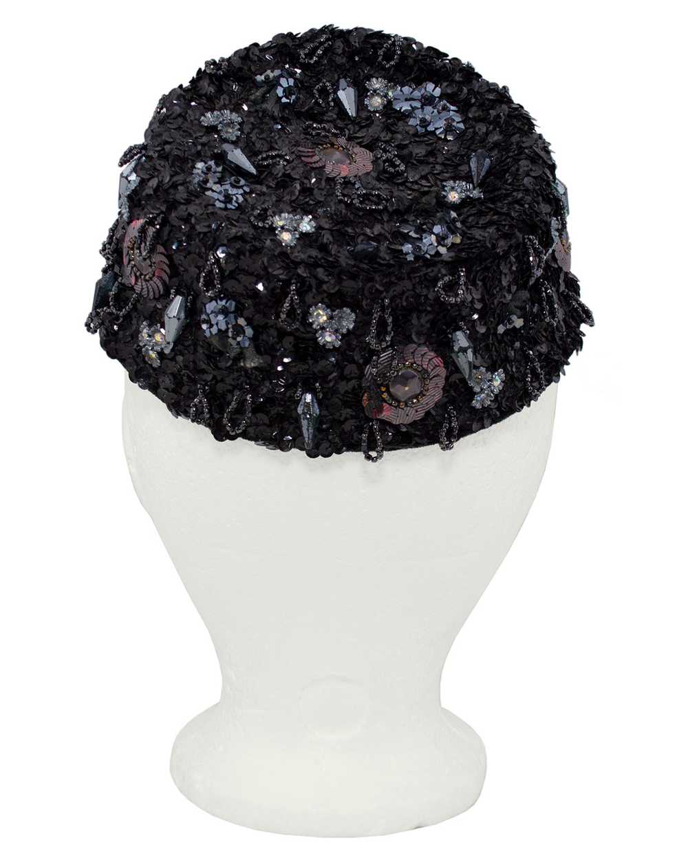 Schiaparelli Black Sequin & Beaded Evening Hat - image 3