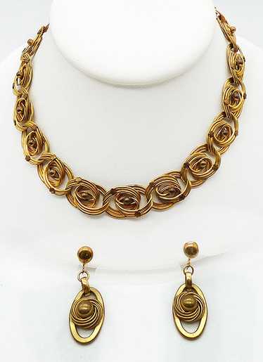 Gold Tone Double Link Necklace Set