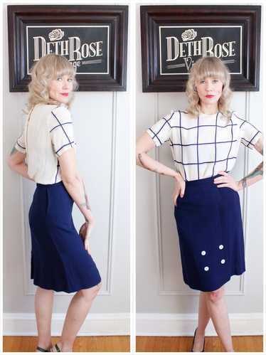 1950s Linen Button Pencil Skirt - Xsmall - image 1