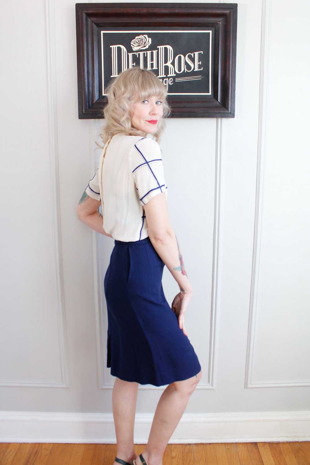 1950s Linen Button Pencil Skirt - Xsmall - image 6
