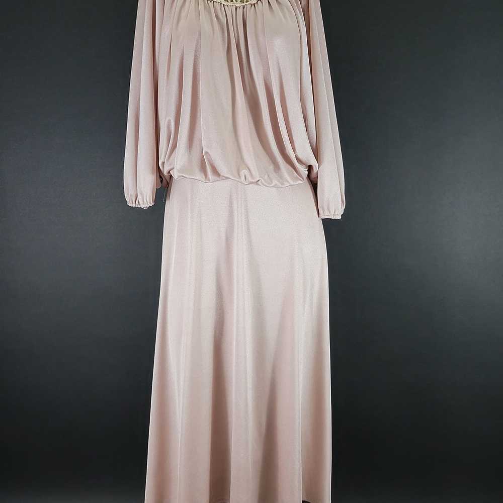 70s Dusty Rose Macrame Collar Dress - image 2