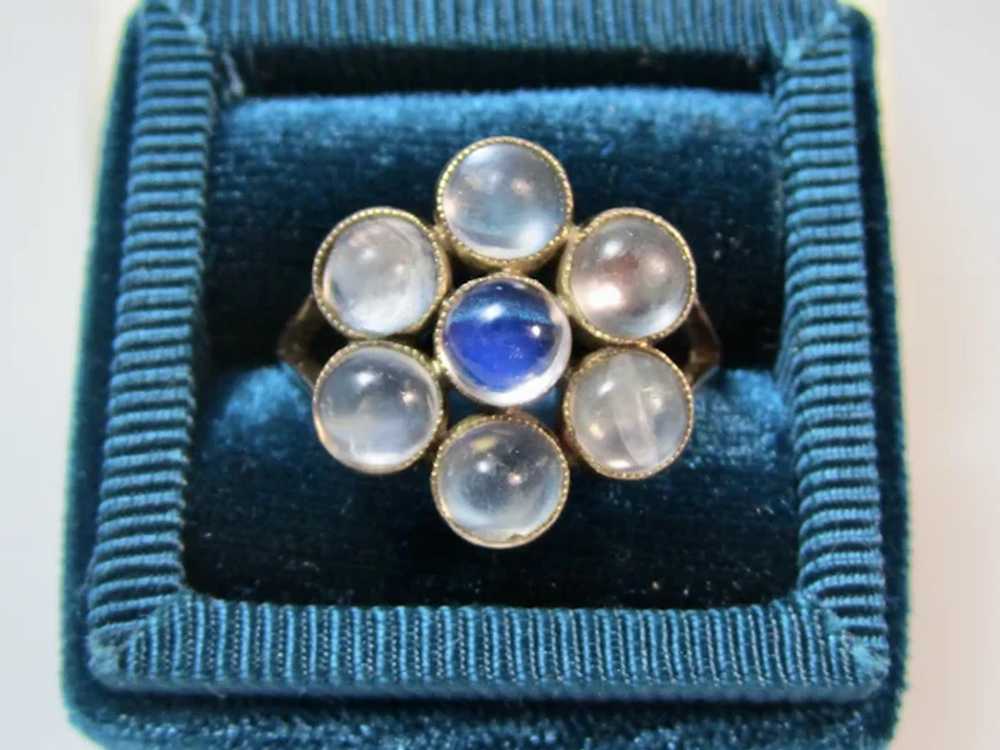 Antique Edwardian Moonstone Cluster Gold Ring - image 2