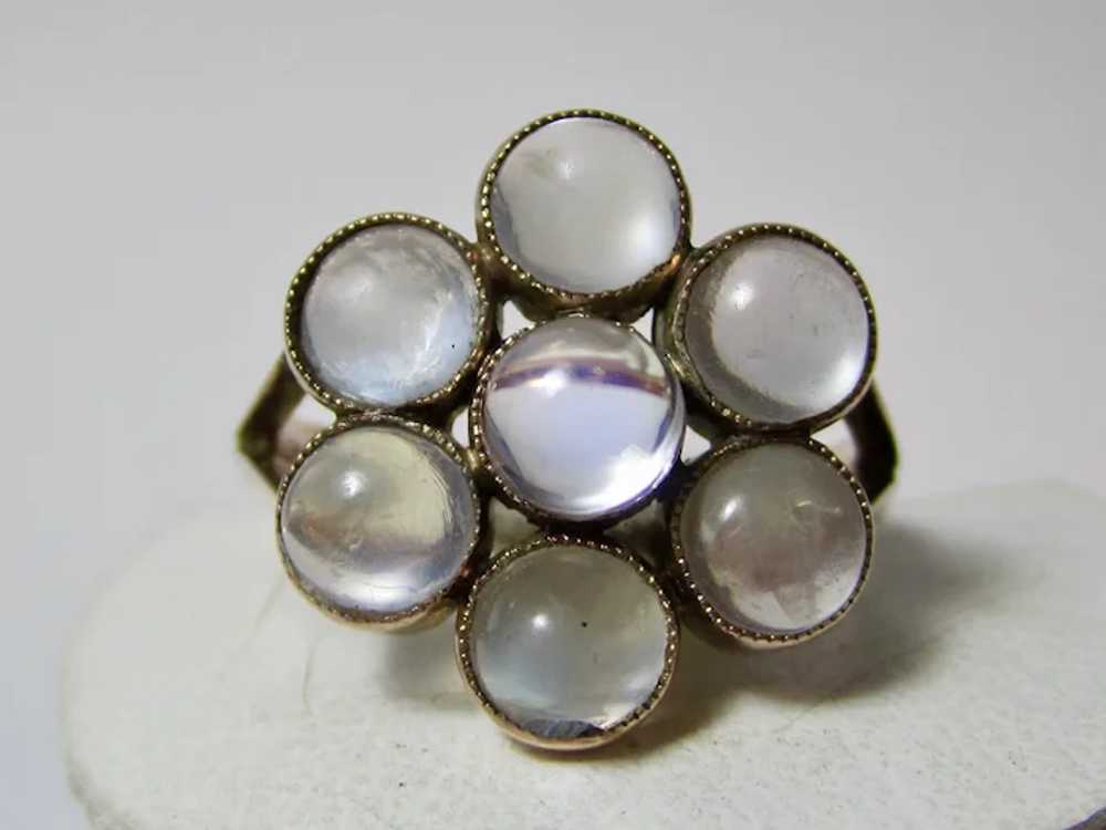 Antique Edwardian Moonstone Cluster Gold Ring - image 3