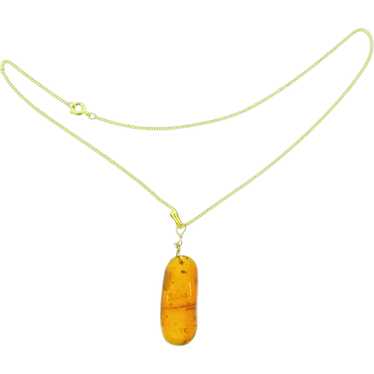 Vintage Amber Pendant gold filled chain Necklace