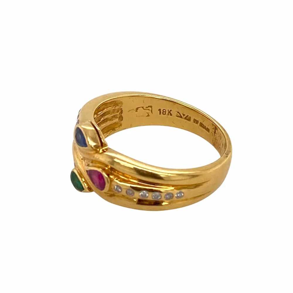 18K Gold Diamond, Ruby, Sapphire, & Emerald Ring … - image 2
